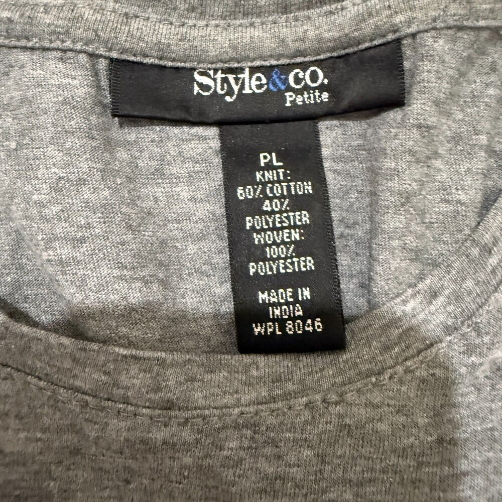 Style & Co Women's 3/4 Sleeve Gray Knit Top Flowy Panel Bottom Cinched Back PL - Picture 7 of 7